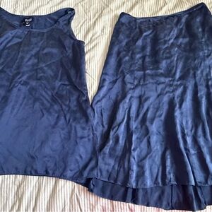 Eileen Fisher Women’s 100% Silk Navy Blue Skirt Set Size XS